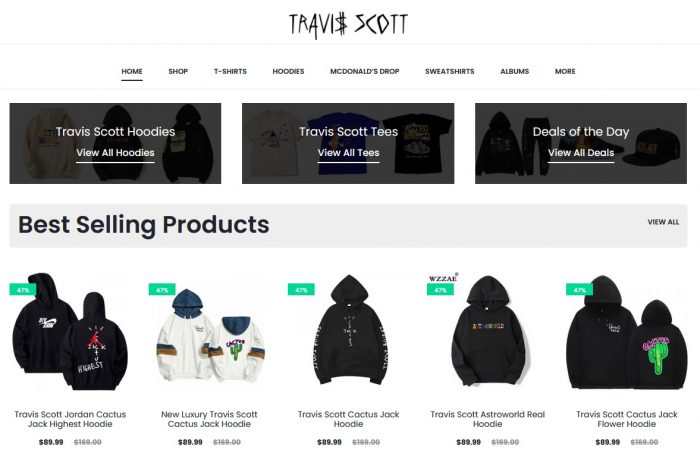Faux site officiel Travis Scott