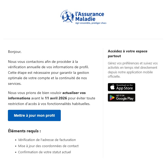 mail phishing Assurance Maladie